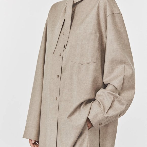 CHICJOC Women Italian high-end wool flannel knotted collar shirt - Picture 6 of 16